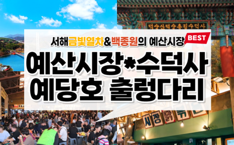 [새마을호+서해금빛열차] 수덕사★예산시장★예당호 출렁다리 당일기차여행-2명부터(택시관광)